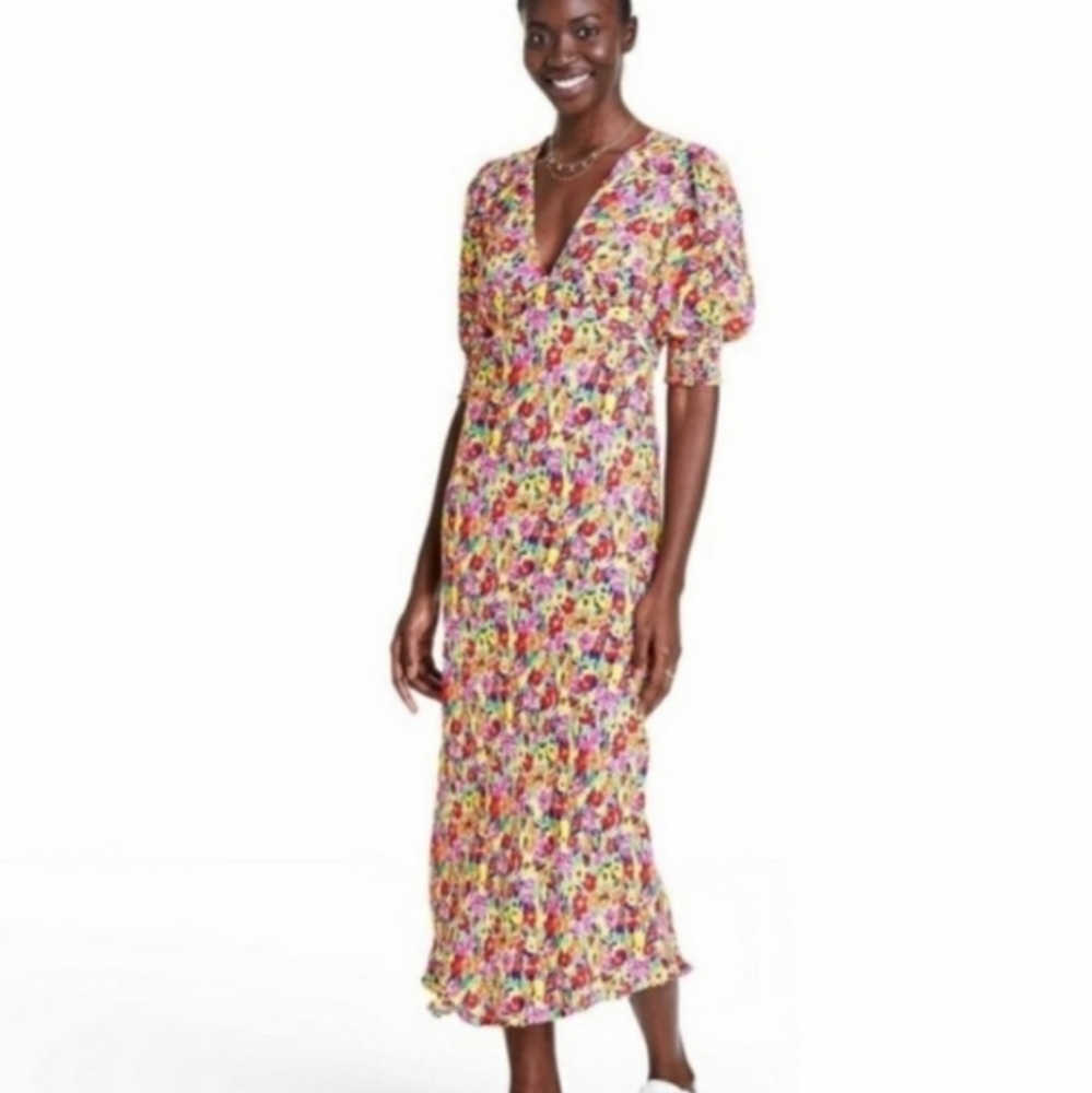 Rixo pink multi floral midi dress 6